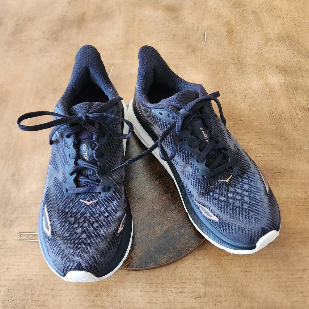 Hoka One One Clifton 9 Shoes Womens 7.5B Black Rose Athletic Running Performance